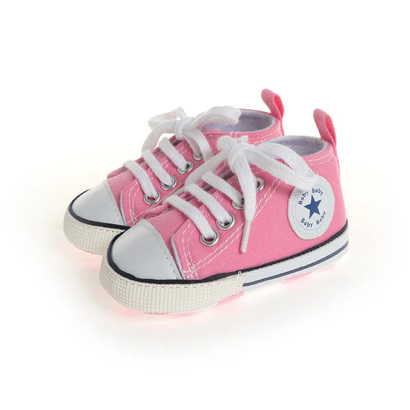 (1 pair) size 17/18 baby fabric sneakers walking shoes toddler sneakers with laces - pink
