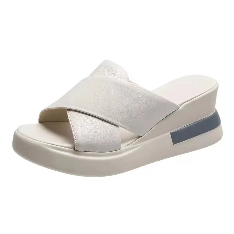 2024 new ultra-light platform wedge Roman style fashion flatform heel crossover casual slippers