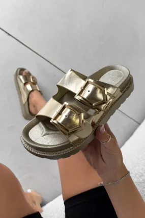 HANNAH Chunky Studded Buckle Sandals - Gold