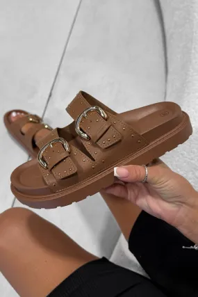 MIA Chunky Studded Buckle Sandals - Tan