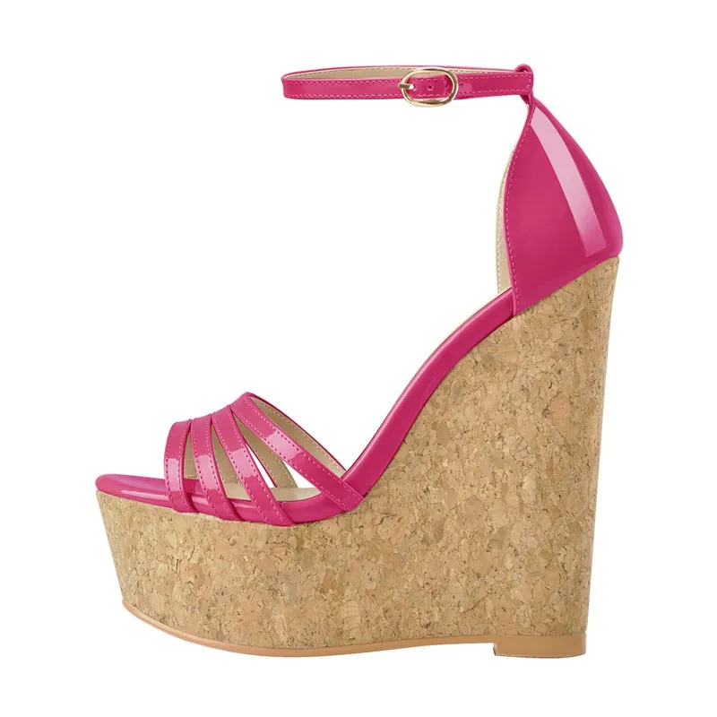 Pointed Toe Ankle Buckle Narrow Band Wedges Sandals