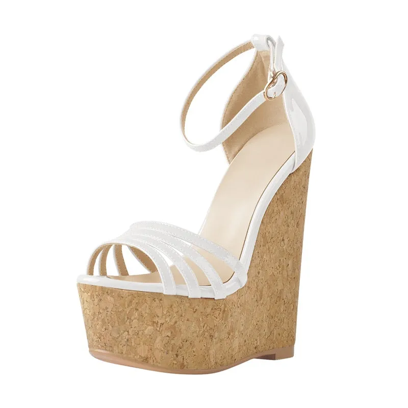 Pointed Toe Ankle Buckle Narrow Band Wedges Sandals