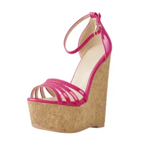 Pointed Toe Ankle Buckle Narrow Band Wedges Sandals
