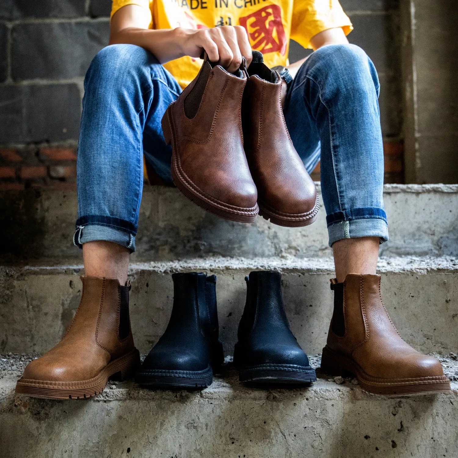 Waterproof woodland Chelsea fashionable rubber leather boots